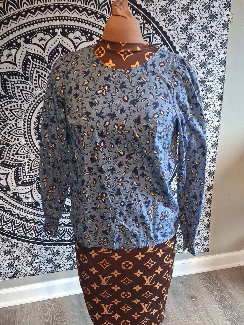 J. Crew Blue Floral Puff-Sleeve Top